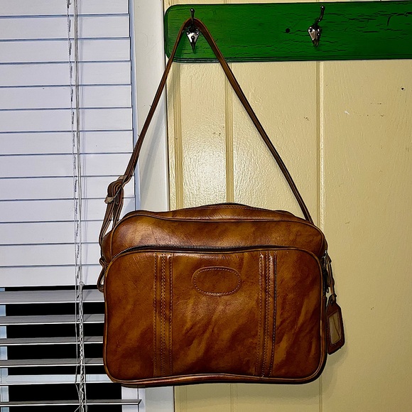 Handbags - Vintage 1960s Brown Leather Carry On Travel Crossbody Bag
